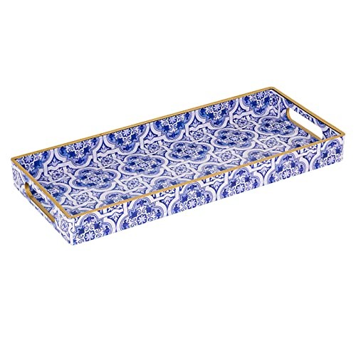 Blue Decorative Tray, Plastic Serving Tray with Handles, 1 Blue-moroccan
