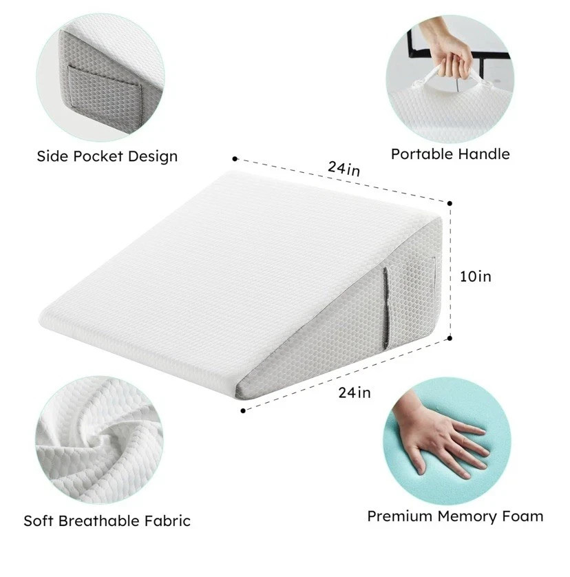 Wedge Pillow, Multipurpose, Memory Foam, Washable