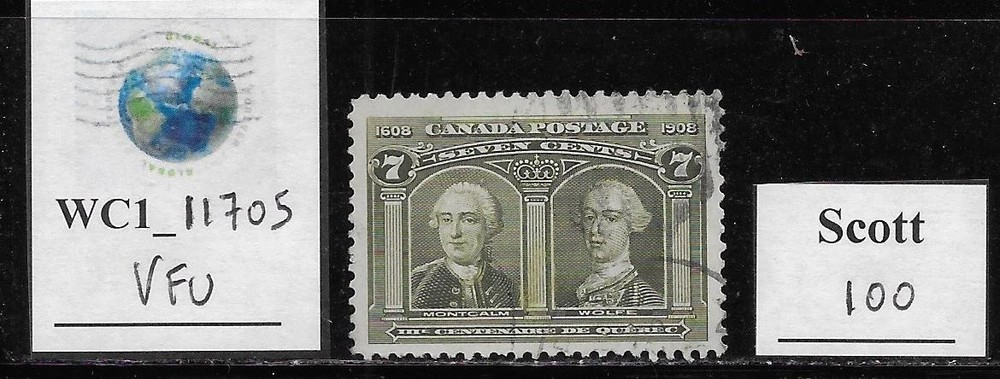 WC1_11705. CANADA. 7 cent from 1908 QUEBEC 3rd CENTEN. set. Scott 100. Used