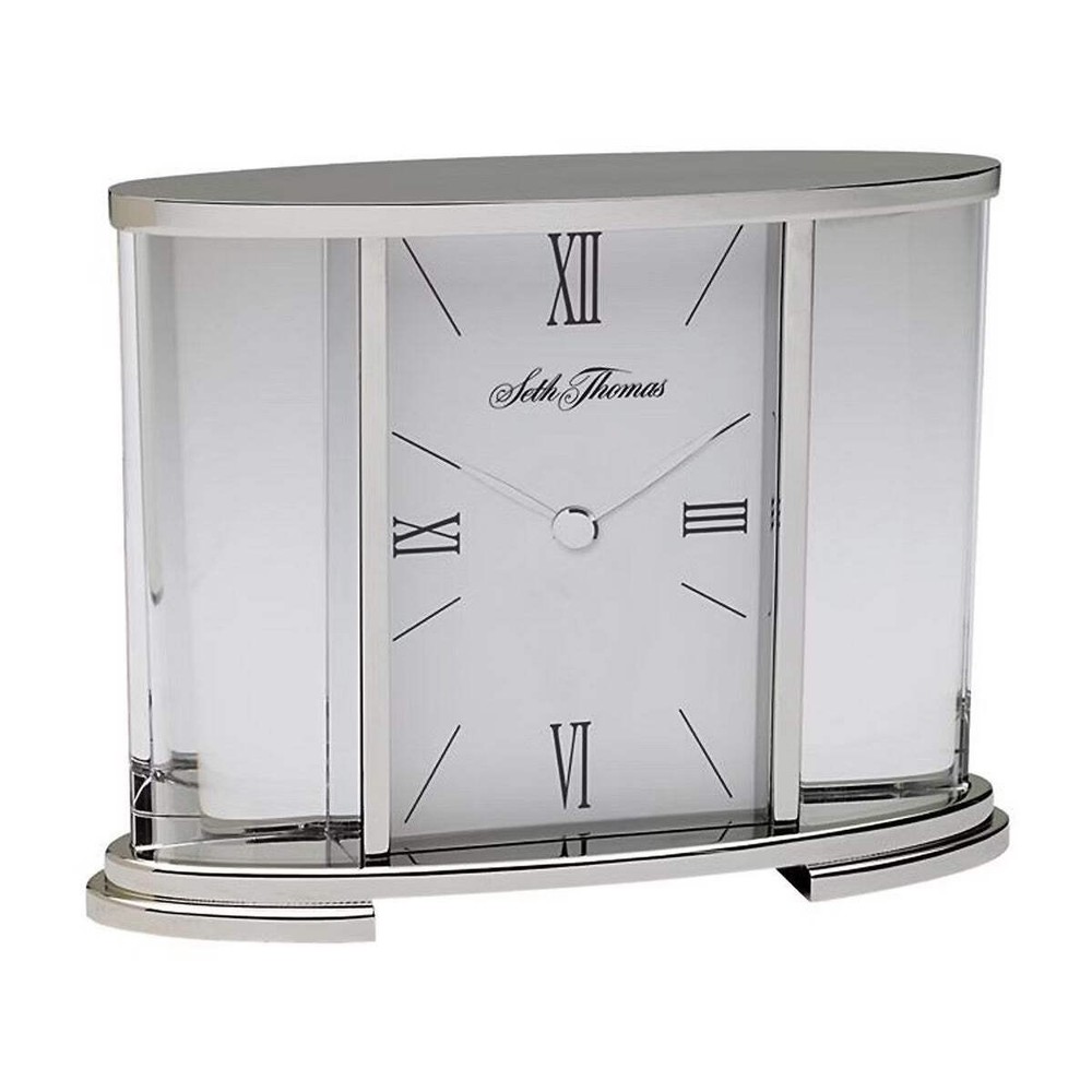 Seth Thomas White & Silver Glass Carriage Table Clock