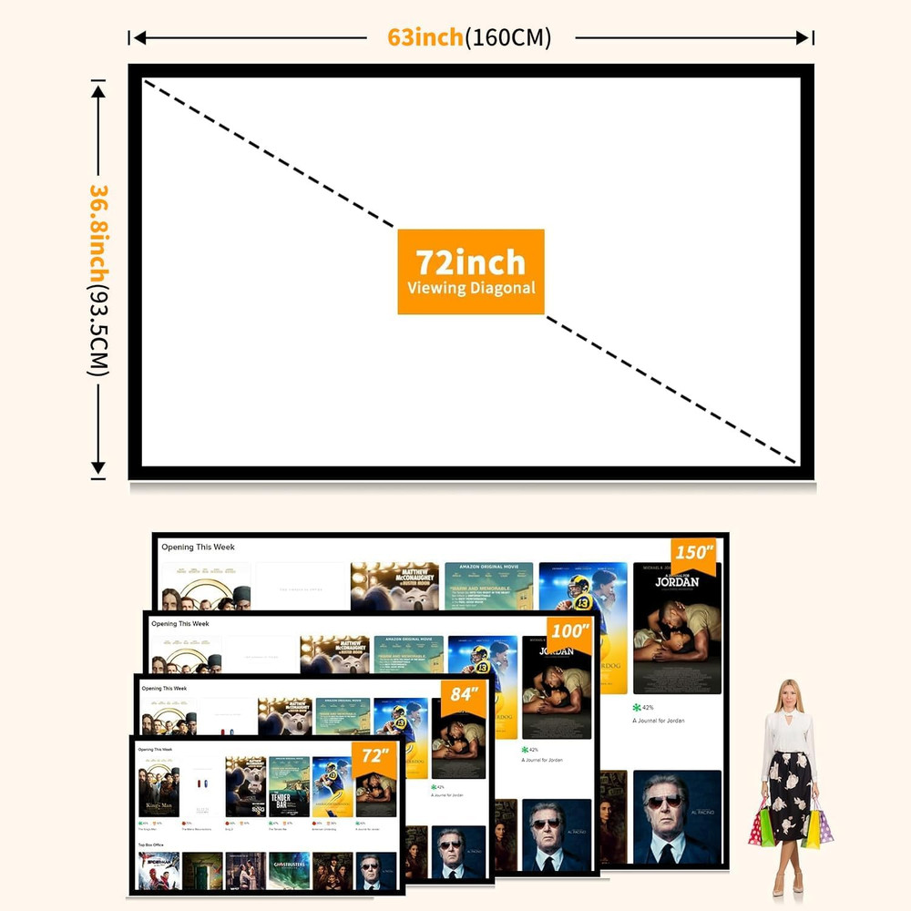 72" Projector Screen 16:9 Foldable Portable Indoor Outdoor HD