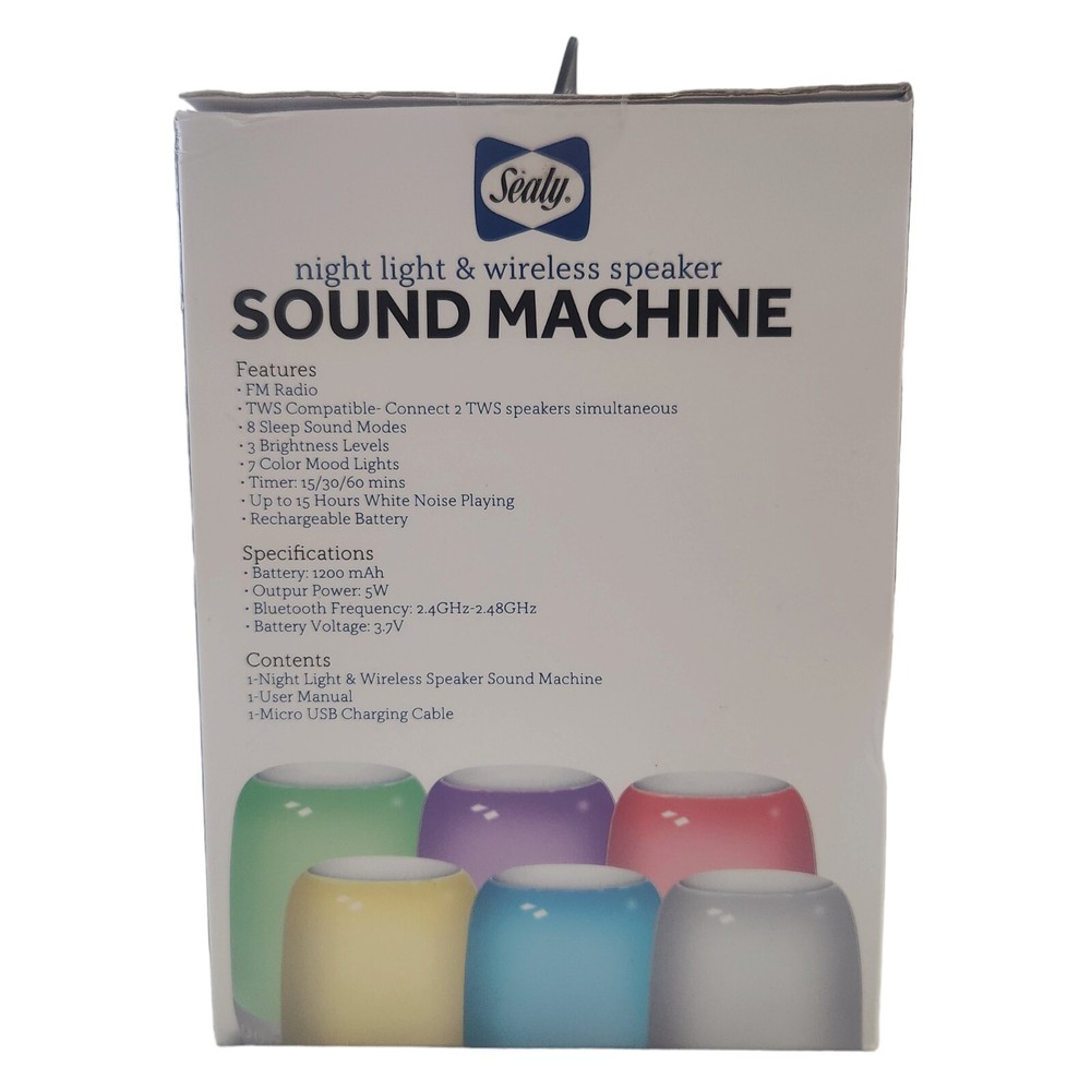Sealy Night Light & Wireless Speaker Sound Machine Bluetooth Rechargeable Clock