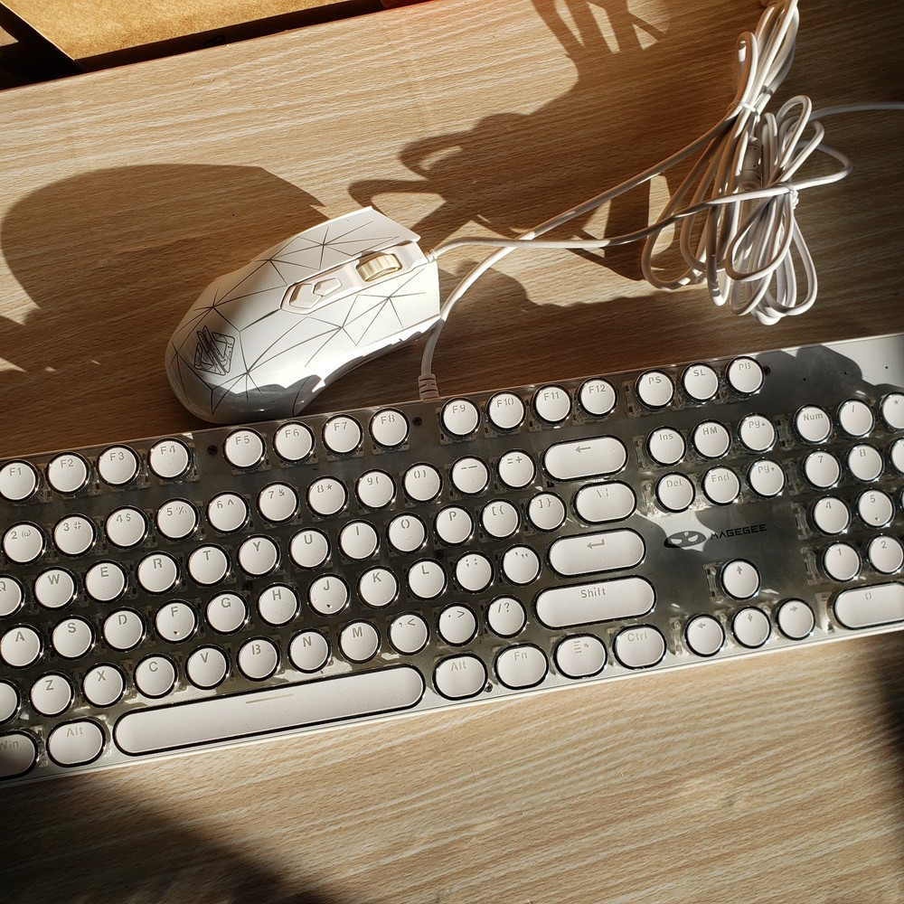 MageGee MK-STORM USB Wired Keyboard & AJ52 Mouse Bundle, Plug & Play, White