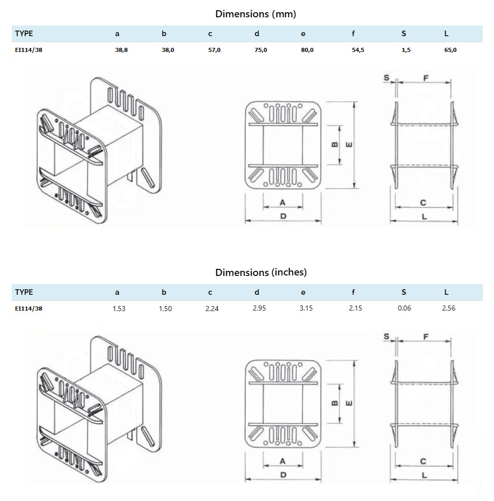 Transformer single section bobbin EI114 x 38mm (UK120) EI114