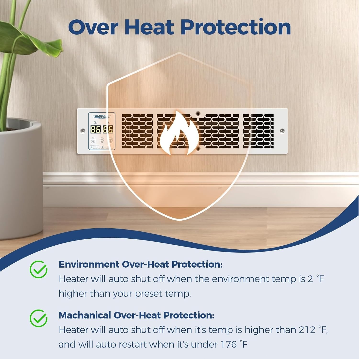 ALORAIR Electric Kickspace Heater 4520BTU Toe Kick Embedded w/Thermostat & Timer