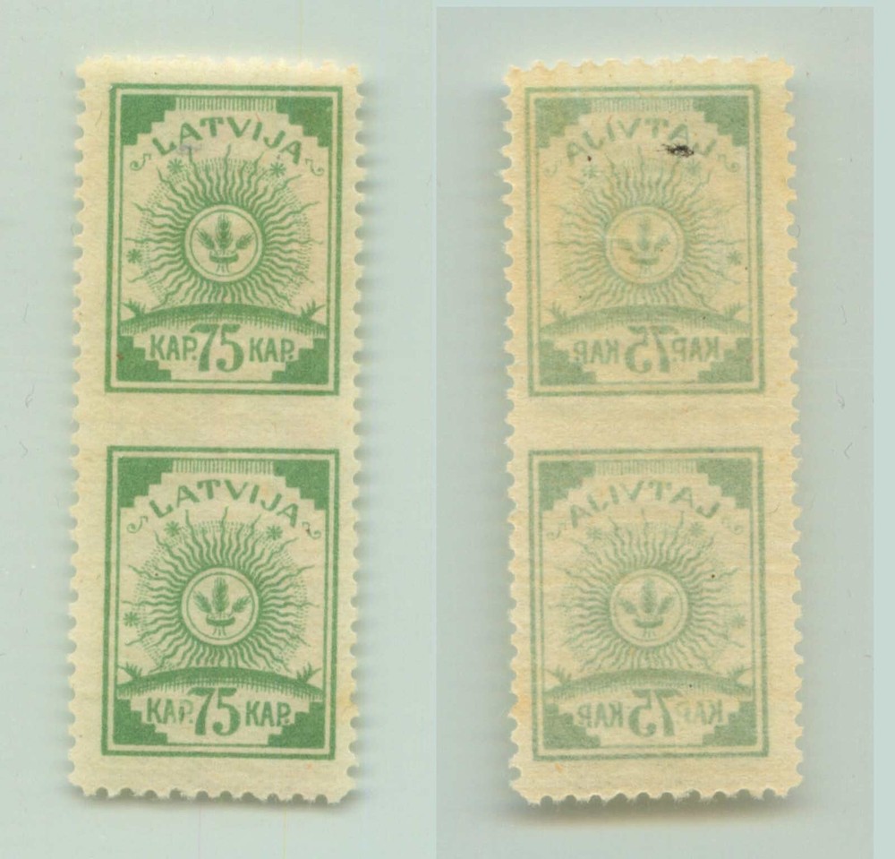 Latvia 1919 SC 24 MNH pelure p, missing perf, pair. rtc2193