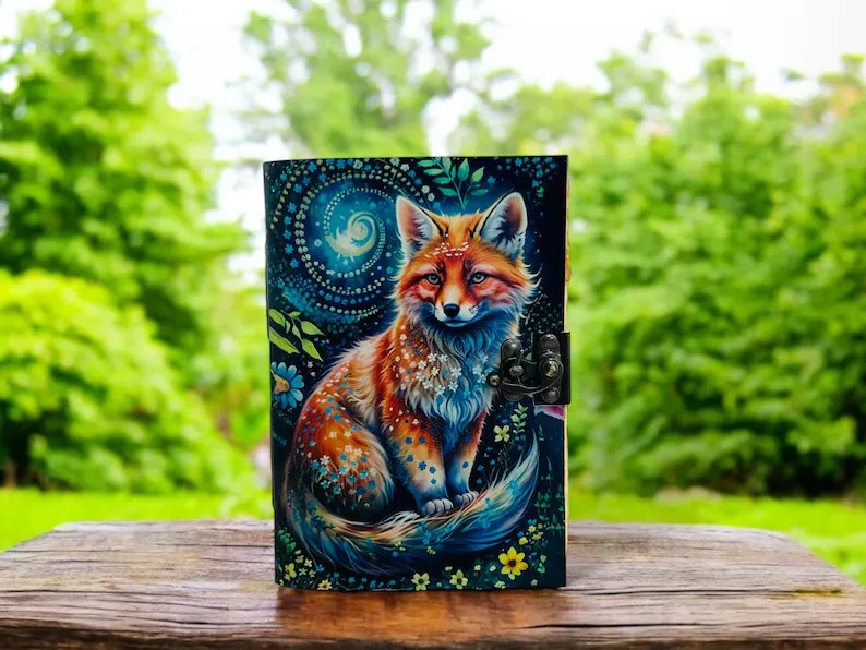 Vintage Fox Leather Grimoire Journal Handmade Blank Book