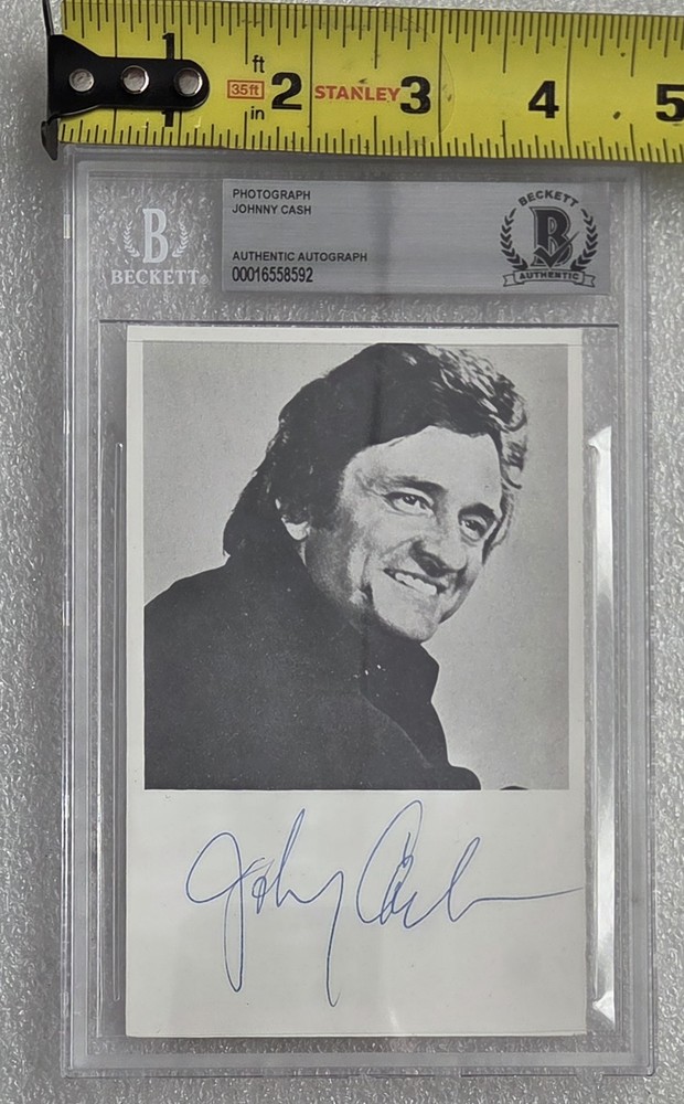 JOHNNY CASH SIGNED BECKETT BAS COA PHOTO SLABBED SLAB AUTOGRAPHED MUSIC SINGER