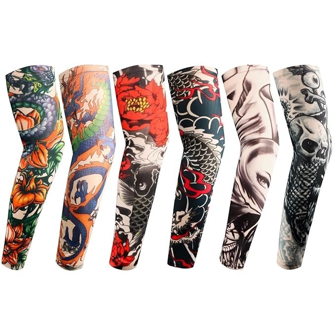 9 Pcs Temporary Tattoo Sleeve for Men Cooling Arm Sleeves Long Fingerless Arm
