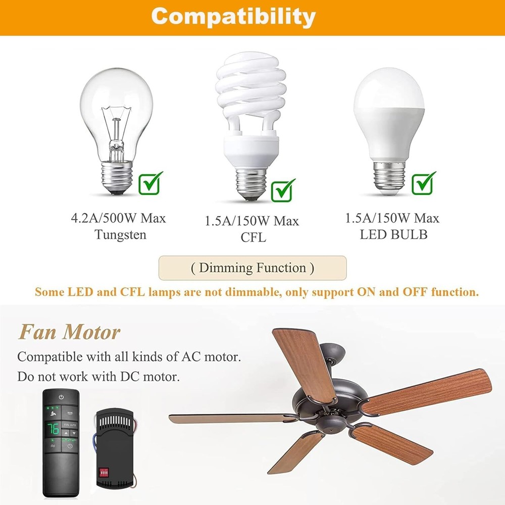 Universal Ceiling Fan Thermostatic Remote Control Kit Replacement for Hampton...