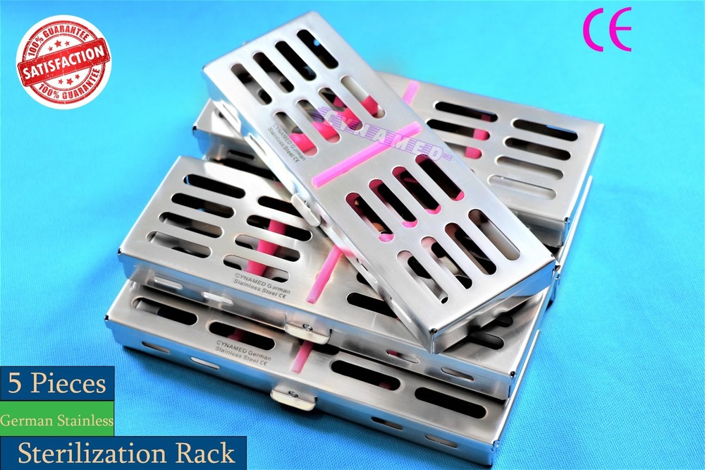5EA PINK STERILIZATION CASSETTE RACK FOR 5 INSTRUMENTS GERMAN GRADE STAINLESS