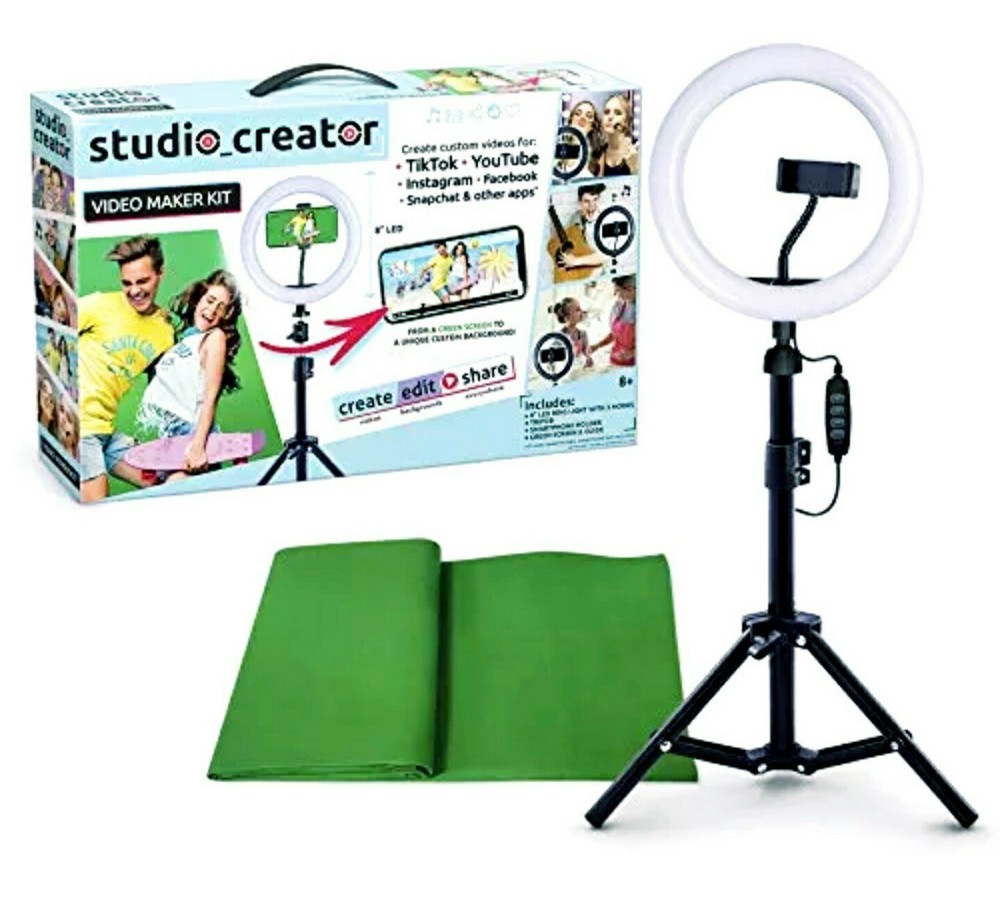 Studio Creator Video Maker Kit DIY Ring Light Phone Holder tripod Green Screen