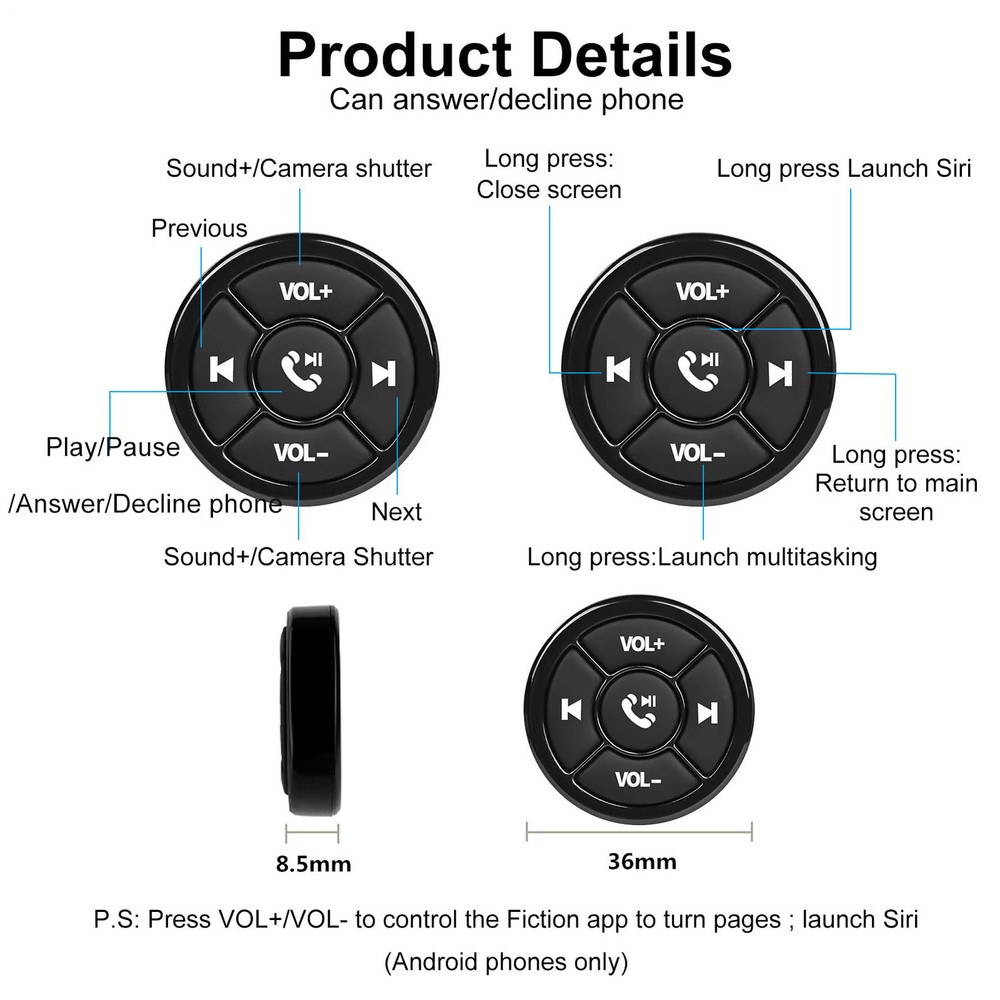 Car Wireless Steering Wheel Button Remote Control Media Button Radio Controller