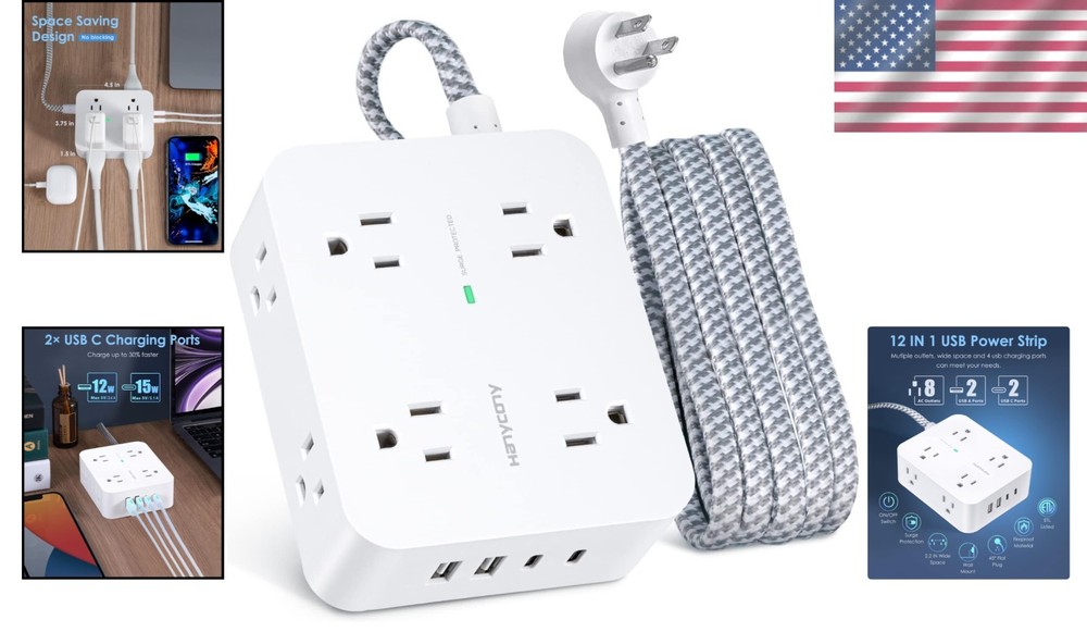 6Ft USB-C Surge Protector Power Strip with 8 Outlets - Fast Charging Solutions