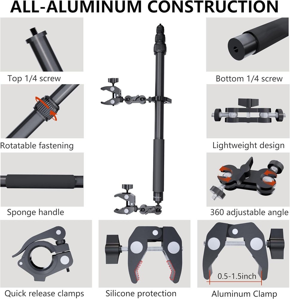360 Motorcycle Mount Kit, Universal Adjustable Motorcycle Camera Mount for Motor