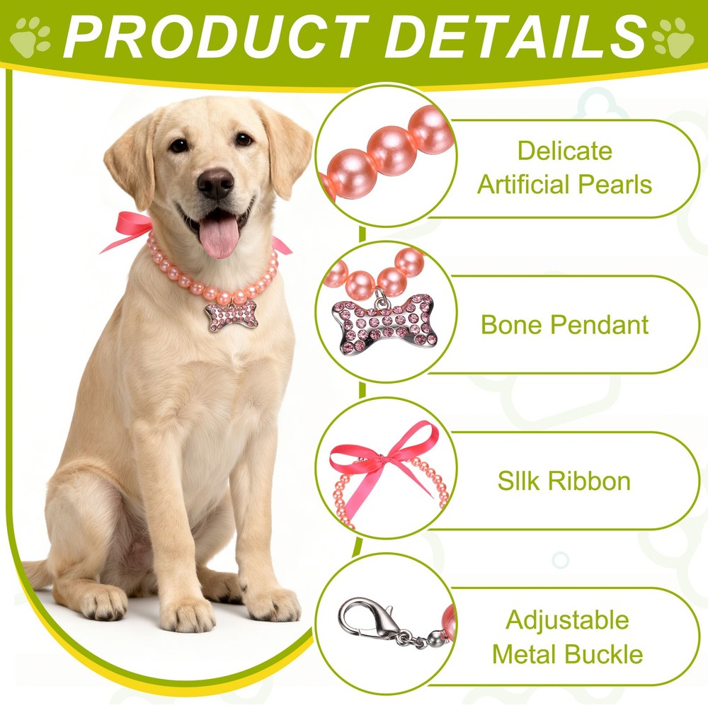 Cat Dog Pearl Collar, Small Bow Shape(L, White)