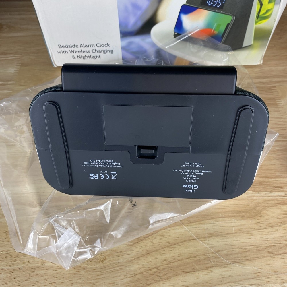i-Box Glow Bedside Alarm Clock Wireless Charging & Nightlight, Gray