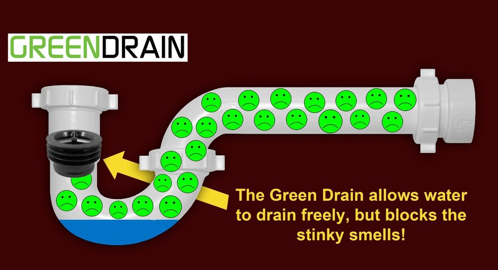 Green Drain Trap Seal - Allows water to flow while blocking odors & pests