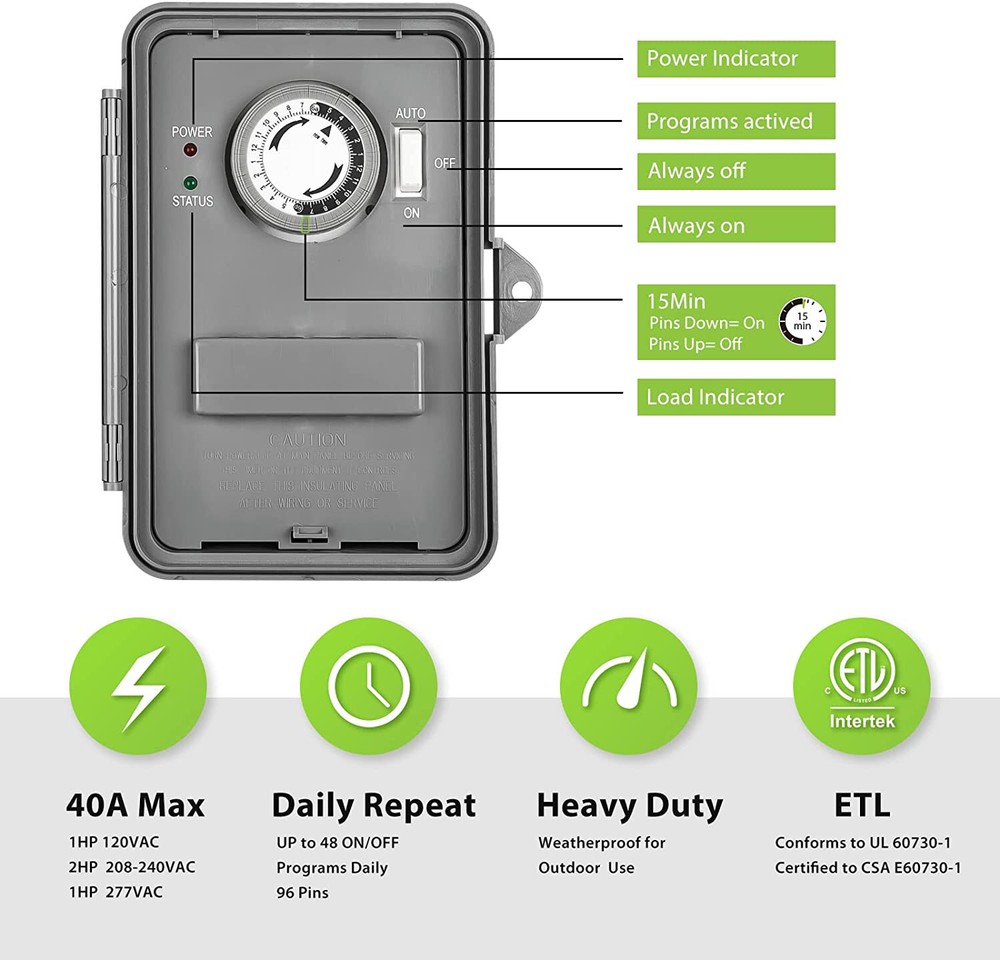 BN-LINK 24Hr Programmable Pool Pump Timer Mechanical Box Heavy Duty For Pool
