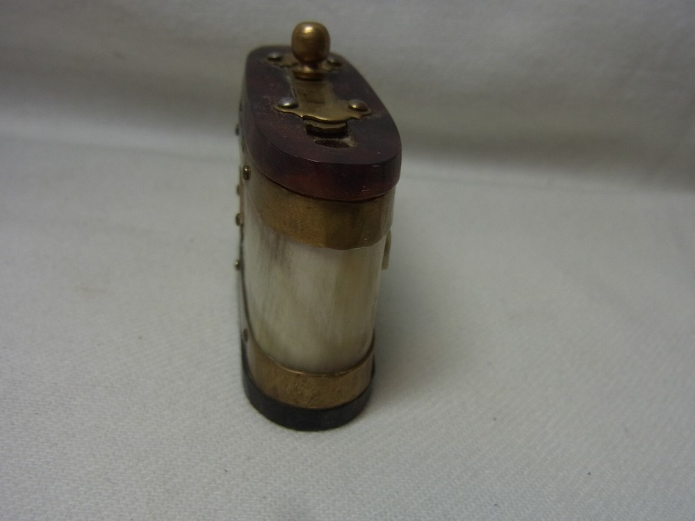 Snuff Box Horn Brass Antique German #E1