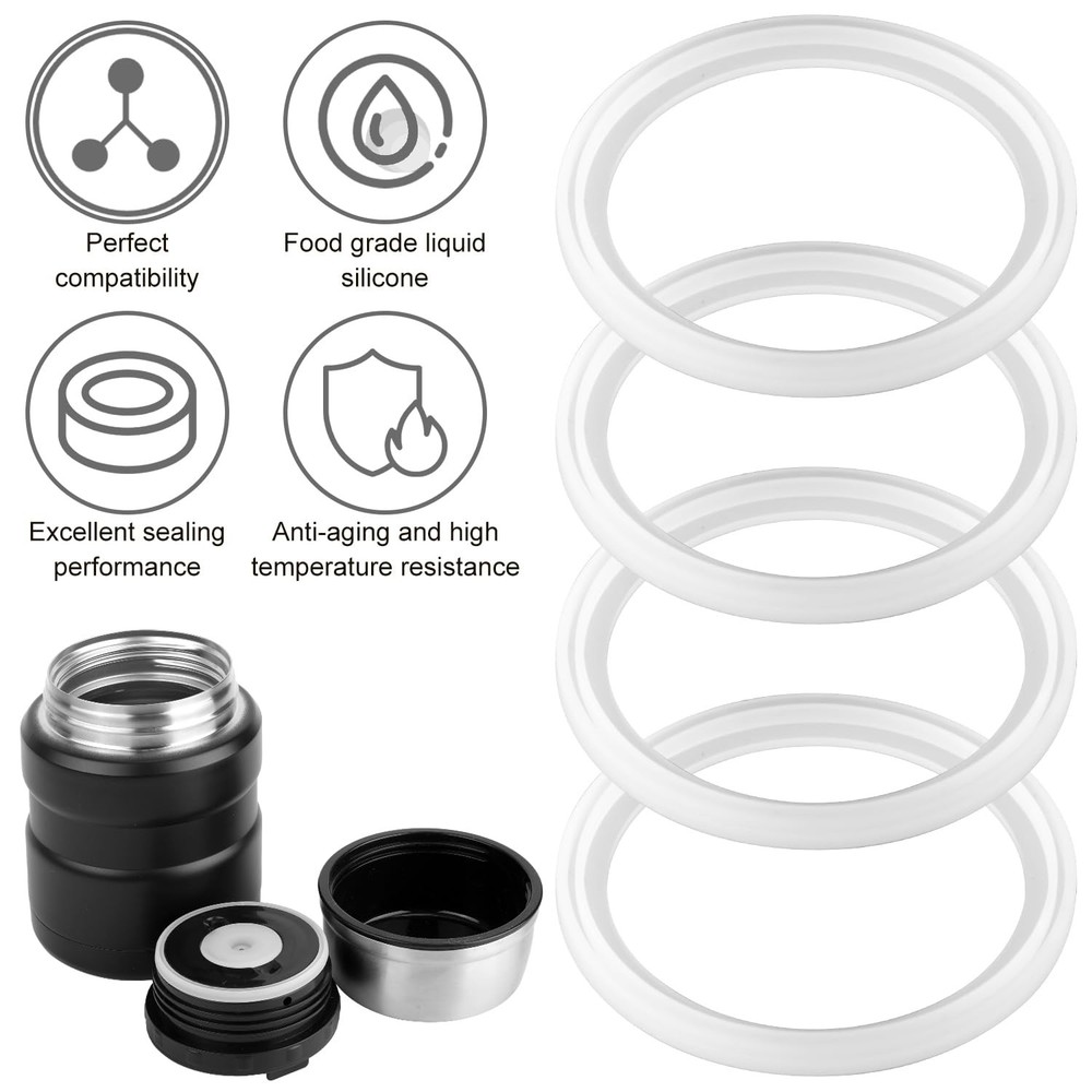 4pcs Replacement Rubber Gaskets Compatible for Thermos Stainless King white