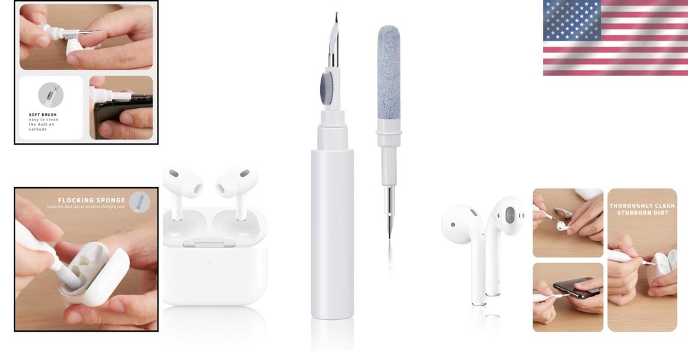 Efficient 360° Earbud Cleaner - Flocked Sponge & Fine Brush Included