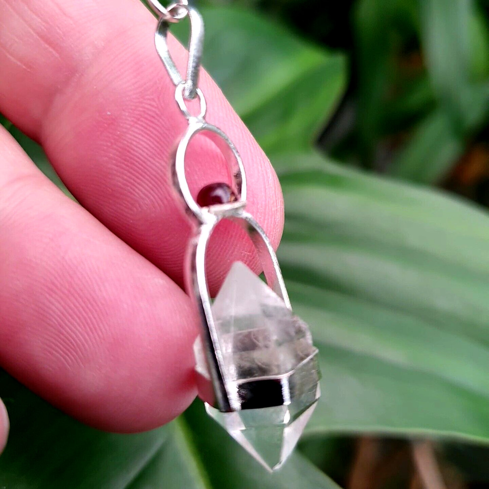 Pendulum Crystal Herkimer Diamond Garnet Double Terminated Gem Divination & Bag