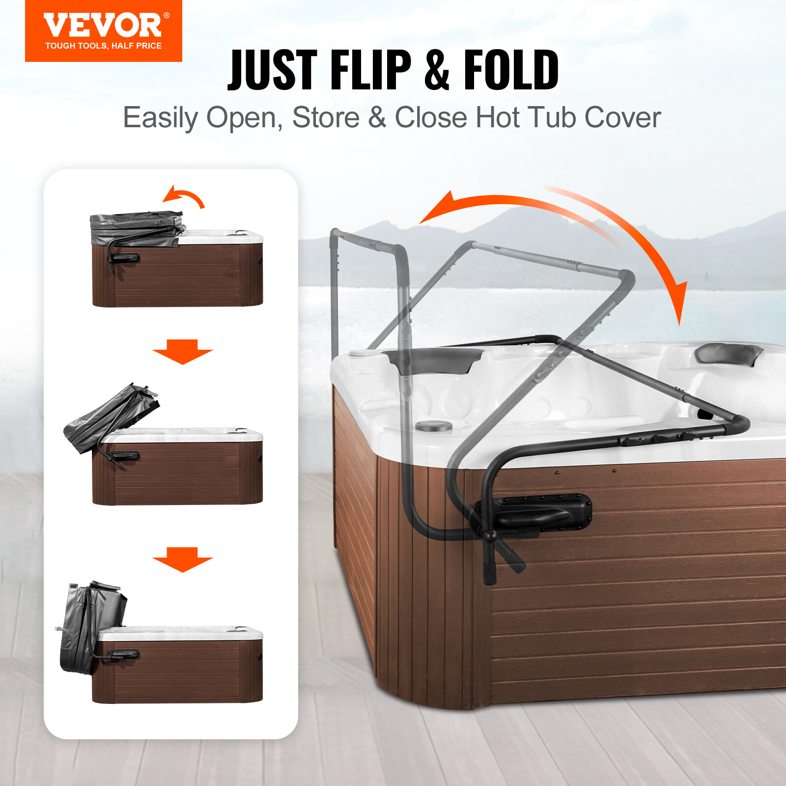 VEVOR Hot Tub Cover Lift 31.5-41.3 in Height Adjustable for Hot Tub Spa Bathtub