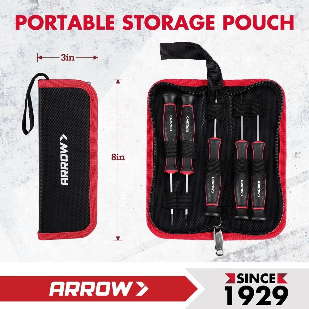 ARROW 5PCS Magnetic Precision Screwdriver Set Phillips Slotted Mini Screw Driver