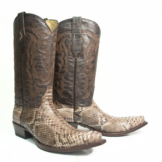 LOS ALTOS MEN RUSTIC BROWN GENUINE PYTHON SNAKE COWBOY SNIP-TOE BOOT EE 945785