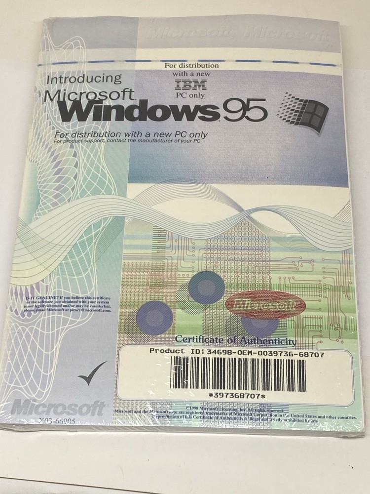 New Sealed Microsoft Windows 95 software cd coa NOS SEALED NEW