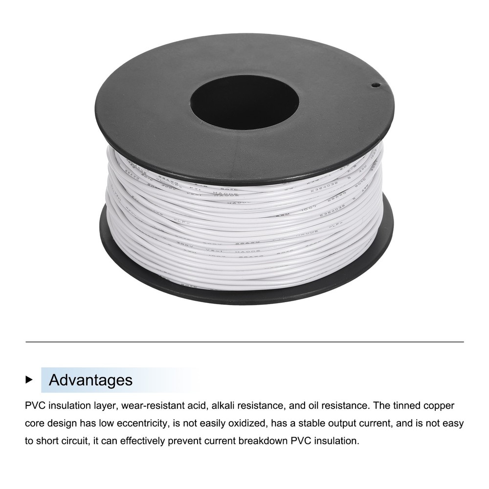 28AWG Stranded Wire PVC Hookup 50M/164ft White, Electrical Wire UL1007 Spool