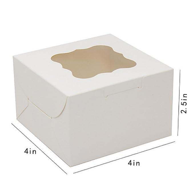 4x4x2.5 Cookie Boxes with Window, White Bakery Boxes Clear Window, 4" Mini Tr...