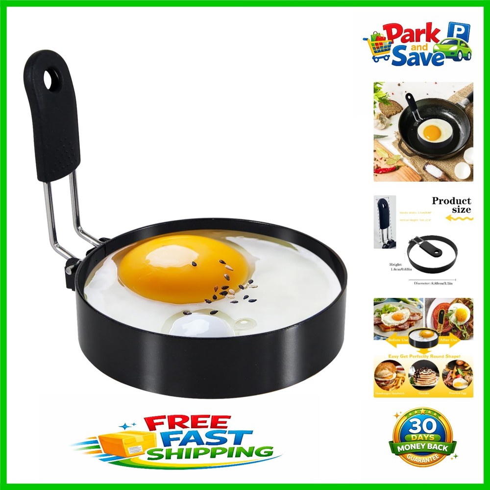 Versatile 3.5'' Egg Ring with Silicone Handle for Perfectly Round Breakfast Eggs