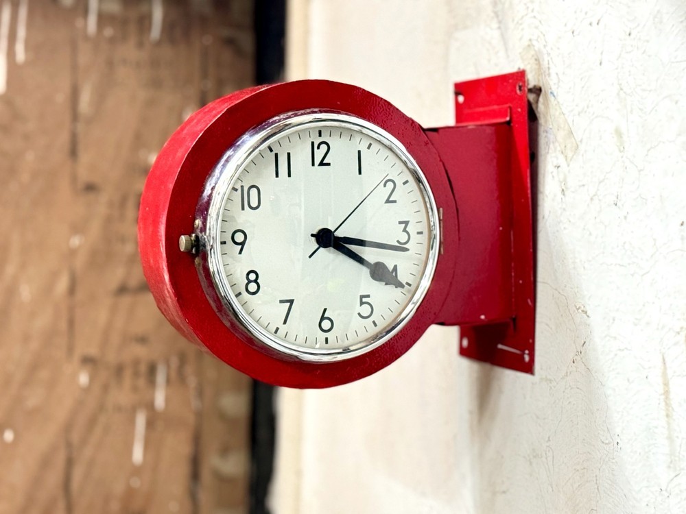 Double Sided Industrial Wall Clock Red Coated Citizen Battery Clock
