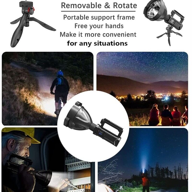 10000000 LED Flashlight Powerful Torch USB Rechargeable Spotlight Searchlight