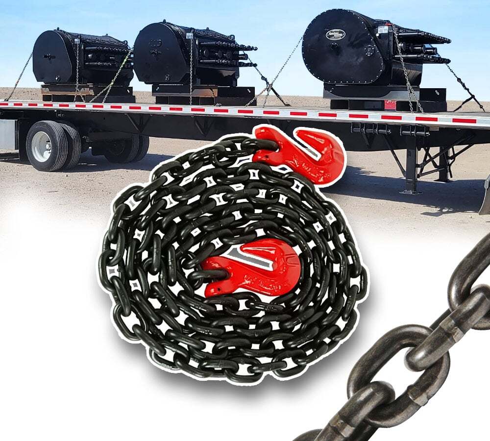 4 Pack G80 High Grade Transportation Chain w/ Grab Hooks - 3/8" x 16', 7100 l...
