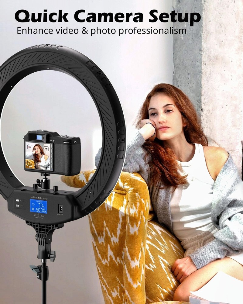 UBeesize 22'' Ring Light with 72'' Stand, 65W Large Ring Light with Phone Hol...