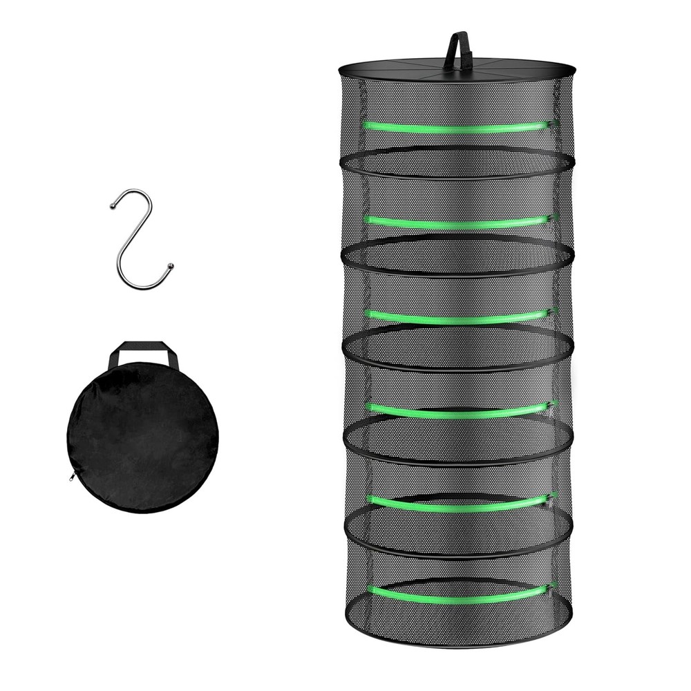 Herb Drying Rack Hanging 6 Layer 24'' with Zipper & Hook, Dry Mesh Folding Baske