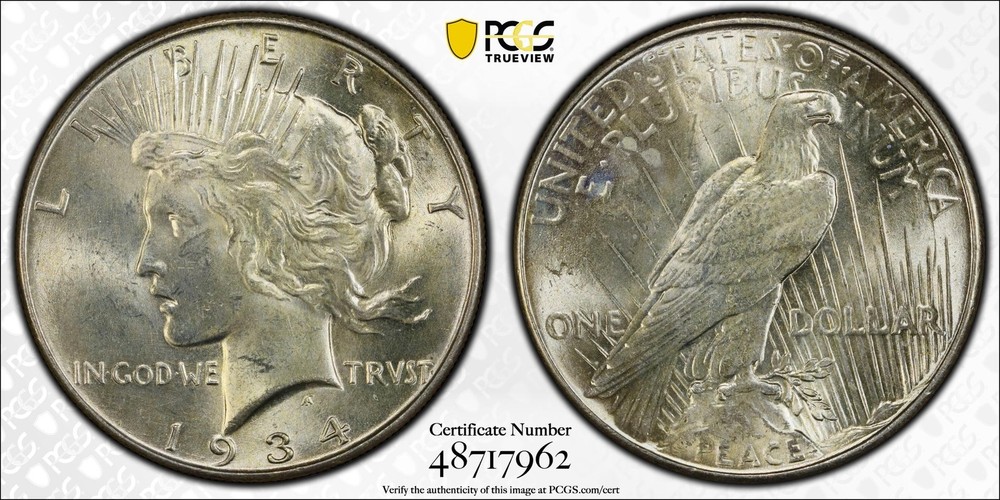 1934 $1 Peace Dollar PCGS MS64