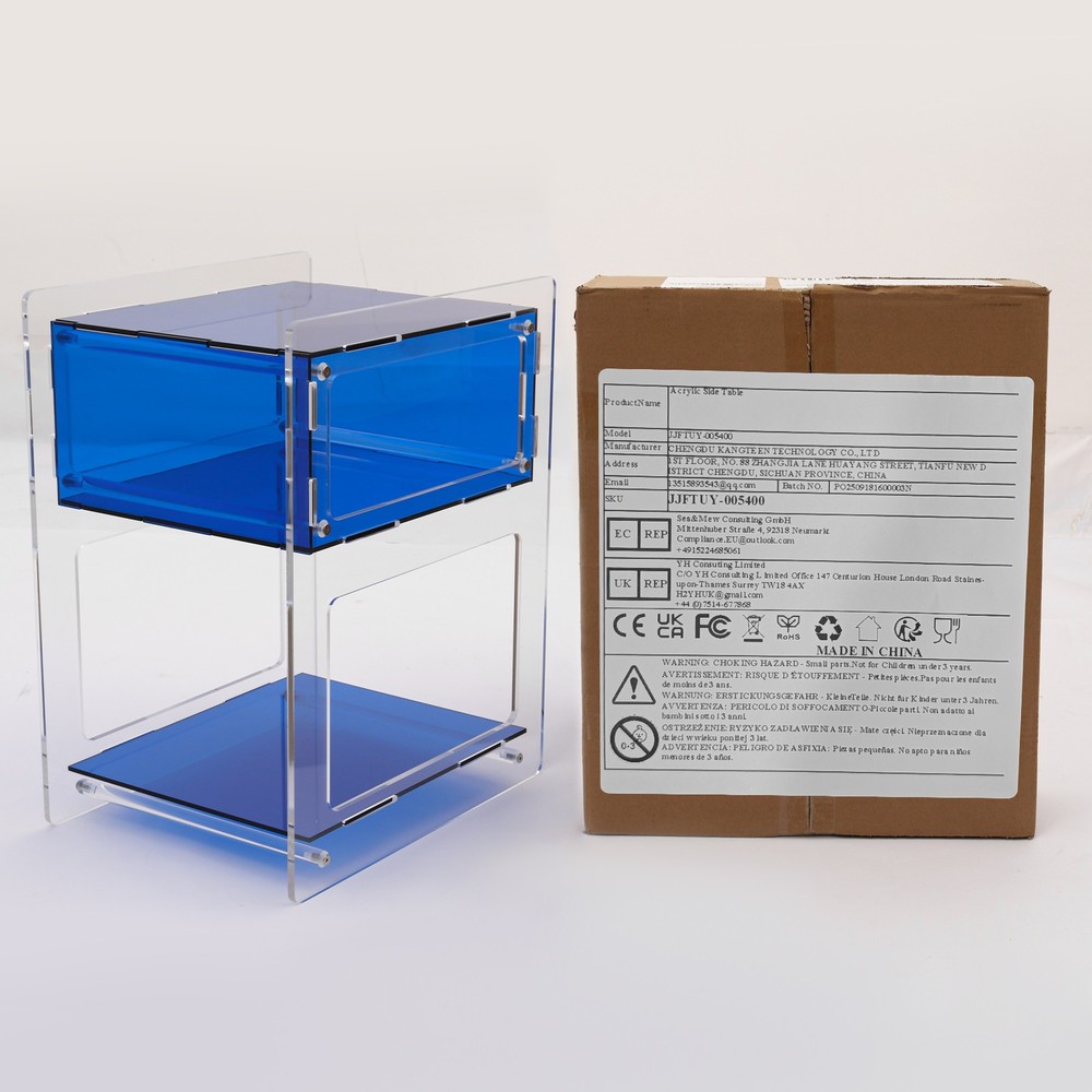 Blue Acrylic Side Table, Acrylic Nightstand, Rectangle Storage Shelf