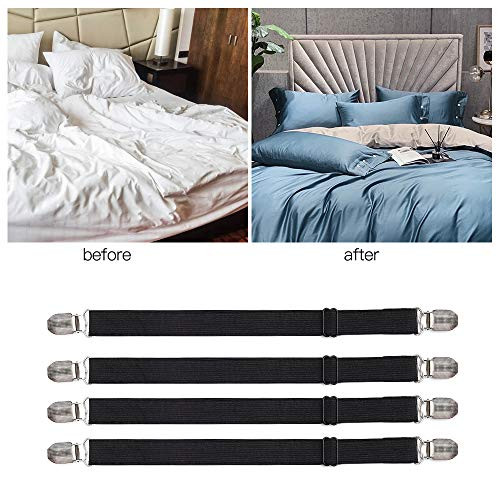 Adjustable Bed Sheet Clips, Sheet Fasteners Holder Straps and Suspender,