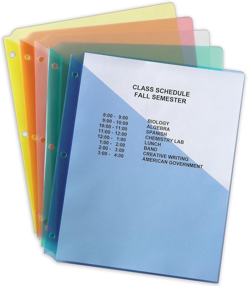 Binder Pockets for 3 Ring Binders, Assorted Colors, for 8.5" X 11" Documents, Ac
