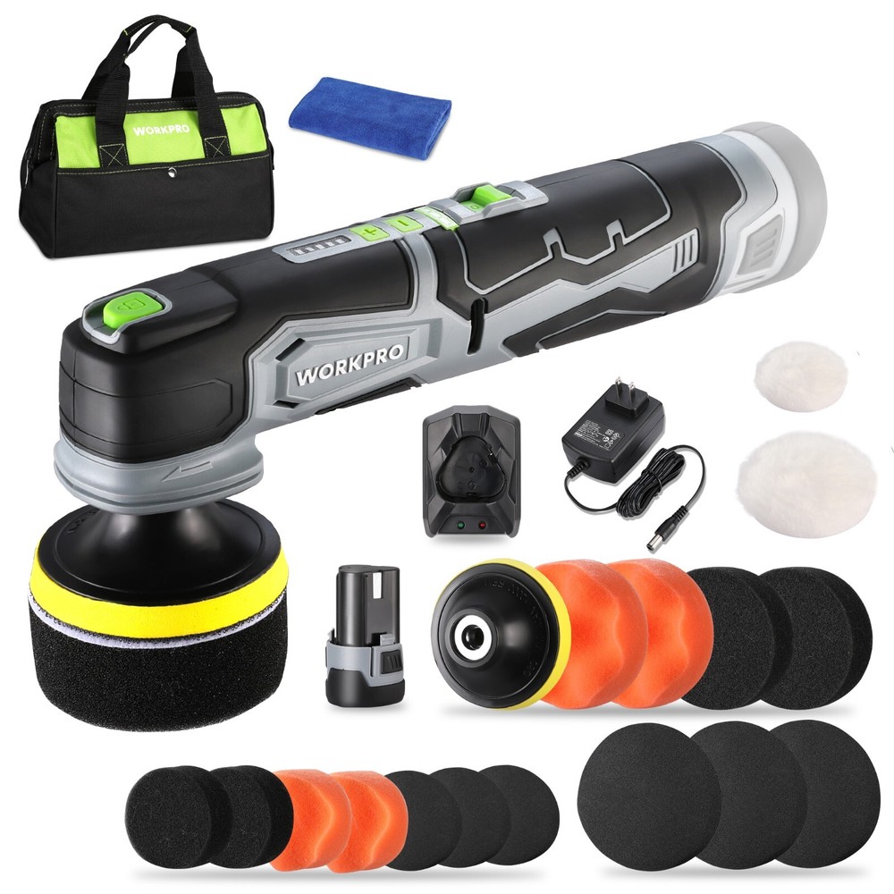 WORKPRO Cordless Mini Buffer Polisher 12V Buffer Polisher for Car Detailing New