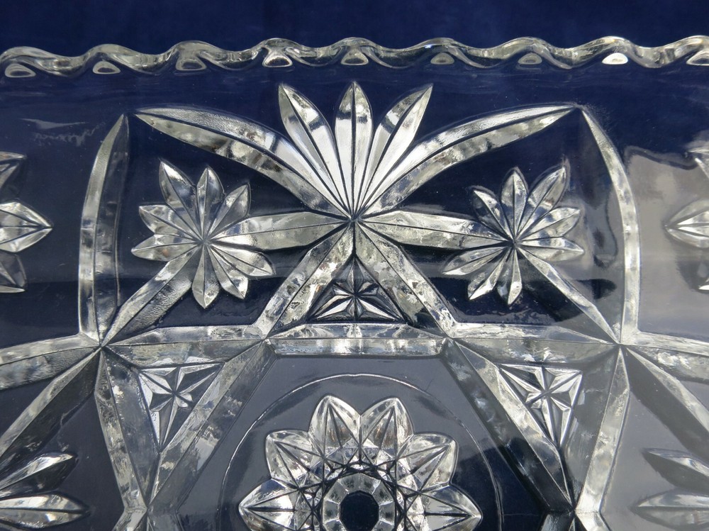 Anchor Hocking Rectangular Serving Dish Pressed Star Fan Design Prescut Glass