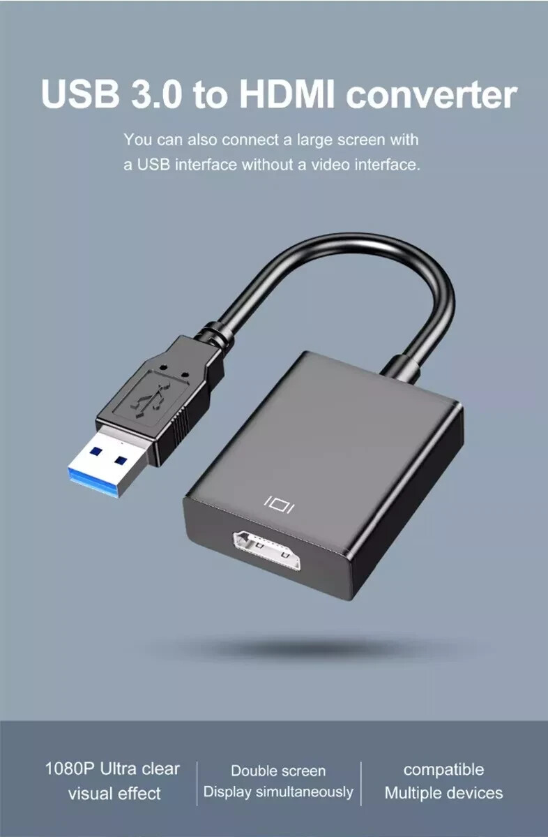 HD 1080P USB 3.0 to HDMI Video Cable Adapter For PC Laptop HDTV LCD TV Converter