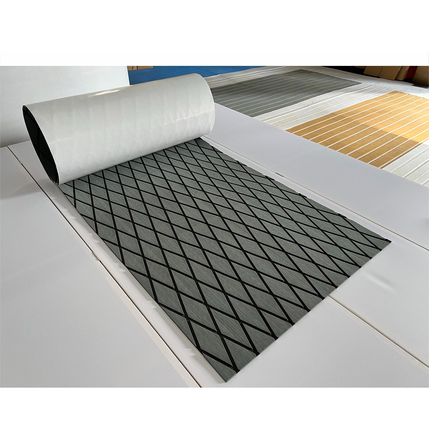 Grey Diamond Boat Flooring Sheet EVA Foam Marine Carpet，Nonskid Sea Decking Mat