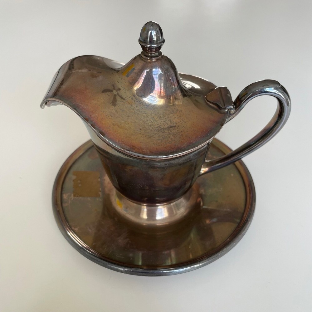 Gorham Silver Soldered Gravy Pitcher with saucer