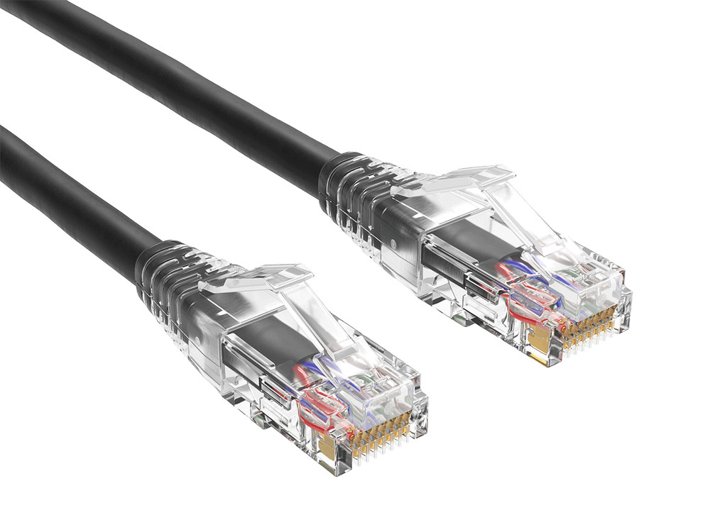 20ft Cat6 Ethernet Patch Cable with Clear Boot, UTP, Pure Bare Copper, Black