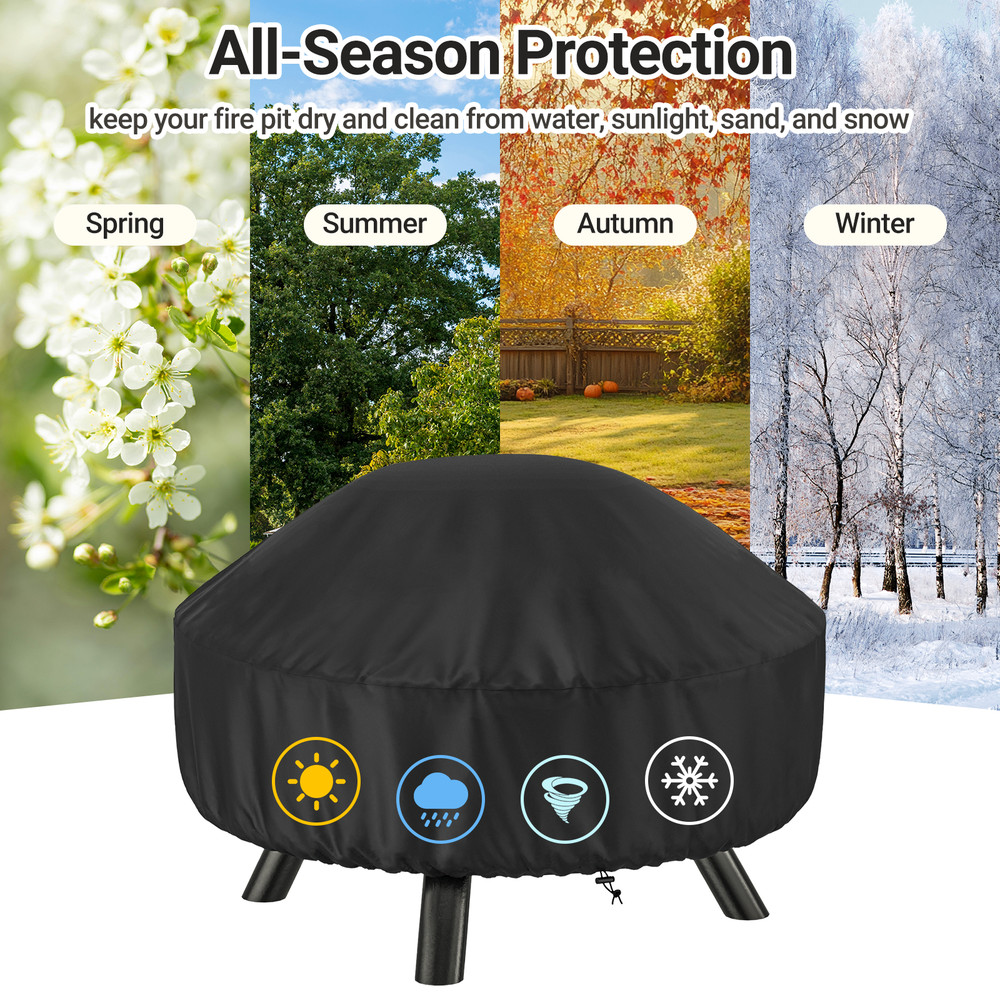 32" Fire Pit Cover Waterproof Round 22-32" Outdoor Windproof Drawstring